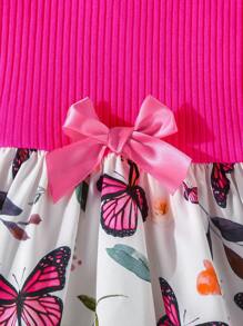 SHEIN Váy tay lửng in họa tiết khối màu đơn giản cho kỳ nghỉ của bé gái - Màu Hồng Tươi - Xem 5