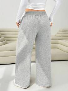 Solflare 舒适休闲纯色针织低腰阔腿女式运动裤，秋季、冬季、返校季