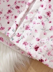 SHEIN Vintaside Kids 女婴休闲碎花保暖连帽外套，秋冬季 - 紫色 - 查看 8