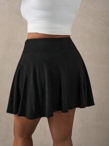 SHEIN Tall CURVE Váy PU thường ngày cỡ lớn dành cho nữ có lót quần short - màu đen - Xem 2