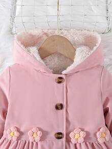 Elladie kids 1 szt. Dziewczęca kurtka średniej długości, dziecięca wiatrówka z długim rękawem, tkana, gruba, różowa, z 3D kwiatowym wzorem dla dodatkowej słodyczy, ogólnie świeży i uroczy styl, odpowiednia na jesień/zimę, luźny krój, odpowiedni na różne okazje, takie jak wakacje, podróże, codzienne noszenie - Różowy - Zobacz 5