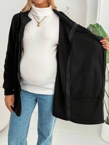SHEIN 孕妇休闲纯色三合一连帽哺乳夹克，秋冬 - 黑與白 - 查看 4