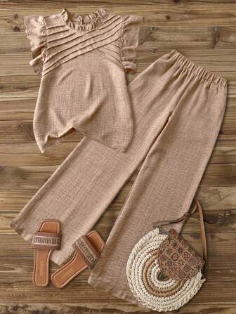 SHEIN LUNE Plus Size Solid Color Casual Tank Top & Pants 2 Pieces Set
