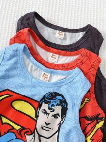 SUPERMAN X Cozy Pixies 6pcs/Set Young Boy Superhero Pattern Soft Knit Sleeveless Vest Shawl - Multicolor - View 6