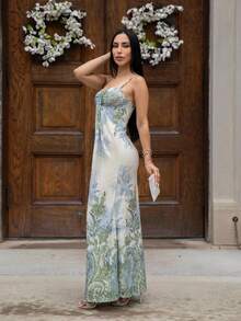 Carolina Barros Women's Summer Beach Vacation Maxi Dress Loose Dress Elegant Floral Print Spaghetti Strap Apricot Dress Summer Dresses For Women,Graduation,Teacher Outfits For Women,Teacher Dress - Multicolor - View 6