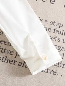 SHEIN Young Boys' Casual Comfortable Versatile Solid Color Oblique Placket Turndown Collar Long Sleeve Shirt, Suitable For Graduation And Back To School Season Fall Winter - White - View 5