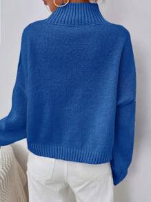 EURMUSE Solid Turtleneck Sweater - Baby Blue - View 2