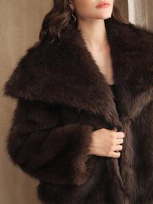 Anewsta 女士时尚仿毛领长款开衫外套，适合外出、优雅、圣诞节、派对 - 棕色 - 查看 6