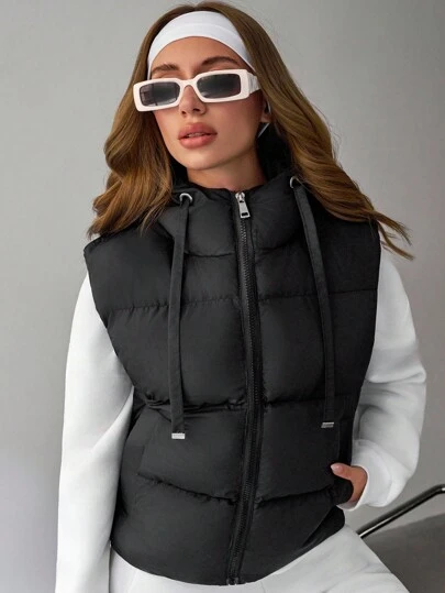 EURMUSE Gilet imbottito con cappuccio e chiusura lampo, strato ultra confortevole, edizione streetwear, essenziale per le giornate fredde, look da ragazza rilassata e vibrazioni utilitaristiche