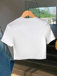 Áo thun bó sát màu trơn đơn giản - trắng - Xem 2