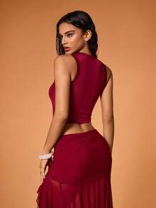 Y2Kool BiGraphic Top de tirantes casual y cómodo para mujer en color burdeos, top de fiesta rojo oscuro