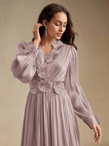 Anewsta Women's Long Floral Decor Elegant Casual Dress - Dusty Pink - View 6