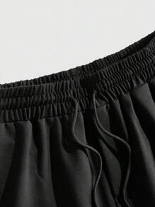 ROMWE MEN Goth Men's Skeleton Print Drawstring Waist Pocket Casual Shorts, Halloween - Black - View 3