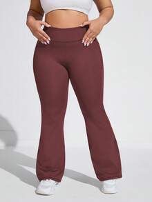 Rhythm Era Plus Size High Waist Side Pocket Flare Leg Sports Pants Flare Yoga Pants With Pockets Bootcut Yoga Pants Yoga Pants With Pockets Flare Leggings With Pockets Workout Pants With Pockets Boot Cut Yoga Pants Flare Workout Pants Gym Clothes Women Pants - Burgundy - View 5