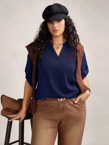 Zelara Plus Size Embroidered Notch Collar Casual Versatile Commuter Shirt Plus Size Blouses For Women Plus Size Tops Curve Blouses For Women Plus Size Women Clothes Blouse Earthy Plus Size Fall Clothes For Women Winter Clothes Office Outfits For Women Polo Shirt Birthday Chic Winter Business Winter Party Fall Halloween Christmas