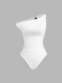 Sweetra Body de metal con pliegues, casual y versátil, para primavera/verano - Blanco - Ver 3