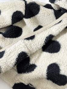 SHEIN Serisse Kids Kurtka z polaru dla dziewczynek w kształcie serca, z kapturem i zamkiem błyskawicznym, idealna na jesień/zimę, idealna na zewnątrz i do szkoły