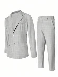 Calvornis 2pcs Men's Suit Set, Casual Business Long Sleeve Button Jacket And Pants - Grey - View 4
