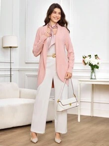 Miaspire 女士休闲日常荷叶边开衫 - 粉色 - 查看 6