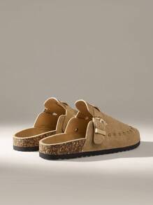 Solecia Zapatos planos cómodos, casuales, versátiles para mujer con puntera redonda, flecos, totalmente con strass y doble hebilla - Marrón - Ver 4