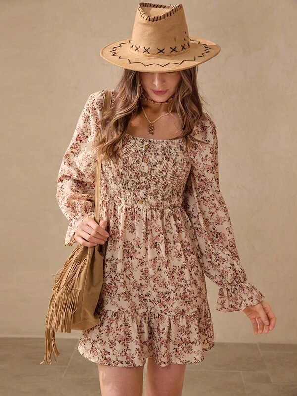 Wildy Vestido mini casual con estampado floral para vacaciones