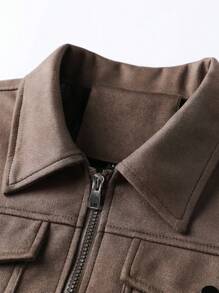 OTTIMOZO 秋季休闲百搭长袖拉链简约男士夹克 - 咖啡棕 - 查看 7