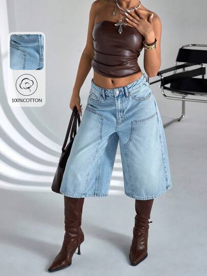CasuGlow Cowgirl Outfit Women's Low Waist Y2K Pockets Wide Leg Loose Bermuda Denim Shorts Rave Outfits Women Summer Clothing