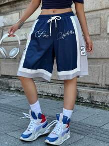 Coolane Women's Summer Fall Streetwear Back To School Game Day Sport Rave Festival Graphics Breathable Mesh Track Shorts - Blue - View 2
