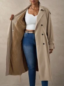 SHEIN Tall CURVE Plus Size Thermal Lined Women Trench Coat, Lightweight For Autumn Winter Long Trench Coat Plus Size Trench Coat Curve Trench Coat Trench Coat Women Tall Women Trench Coat