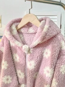 Sparklyn Girls Casual Furry Hooded Jacket With Zipper, Suitable For Outerwear - Pink - View 9