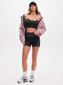 Eassivo Eassivo Women's Black Two Piecs Sports Set With Pink Contrast Lines And Reflective Logo For Yoga And Fitness - Multicolor - View 10