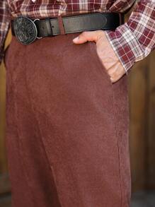 Manfinity Nomadique Men's Casual Solid Color Corduroy Pants Corduroy Pants Men Brown Corduroy Pants Cowboy Pants Men - Brown - View 4