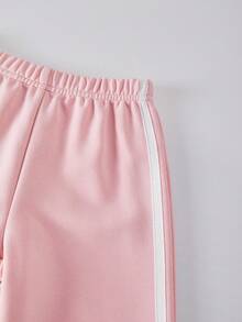 Casuvi Kids Casuvi Kid Girls 2-Piece Set, Pink Knit Pullover Hoodie And Wide Leg Pants, Bow Decor, Side Contrast Trim, Casual & Cute Style, Suitable For Spring/Autumn Daily, Sports, Vacation Fall Winter