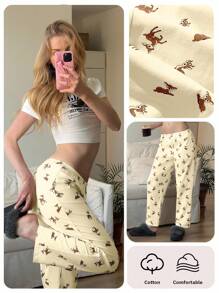 CovetEZ 女式鹿纹松紧腰宽松休闲裤 - Butter Yellow - 查看 1