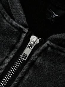 PAVTROS Manfinity Streetrush 男士街头时尚，ins风棉质针织卫衣，纯棉针织运动服，卫衣，短款宽松版型，贴花刺绣工艺，低调时尚，做旧水洗风格展现休闲轻松的街头风，适合日常休闲、街头穿搭、文化活动、户外运动、校园穿着、节日礼物。哥特式拉链连帽衫，黑色拉链连帽衫，刺绣连帽衫，男士拉链连帽衫外套，棉质连帽衫，黑色图案拉链连帽衫，哥特式拉链，黑色图案连帽衫，秋季 - 黑色 - 查看 5