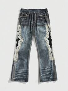 ROMWE MEN Street Life Jeans casuales y versátiles para hombres con cierre de botones y pierna entallada - Azul - Ver 8