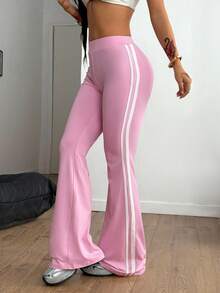 Coolane Women's Fall Streetwear Concert Rave Festival Going Out Athleisure Sportswear Striped Pink Bustier Petite Bell Bottoms Yoga Pants