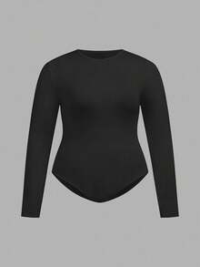 SHEIN PETITE CURVE 2pcs/Set Plus Size Women Casual Solid Color Knit Crew Neck Long Sleeve Bodysuit