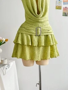 Soleia 性感露背系带编织金属扣装饰迷你连衣裙，适合度假、音乐节、波西米亚风、假日、约会、游轮、海滩、夏季 - 薄荷綠 - 查看 5