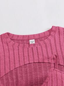 SHEIN Leap Crew 少女两件套：轻盈罗纹针织短款背心和迷你连衣裙，休闲百搭，浅灰色 - 粉色 - 查看 3