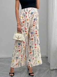 SHEIN Elegant Maternity Floral Print Wide Leg Pants For Commuting - Multicolor - View 5