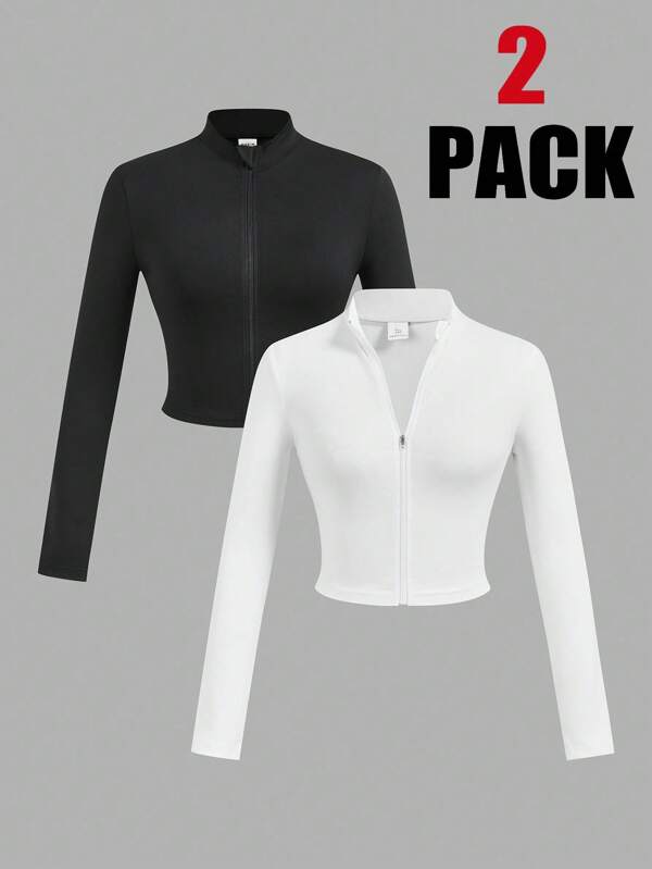 SHEIN Girlism Black And White Short Knitted Jackets For Tween Girls With Zipper And Regular Sleeves Long Sleeve Crop Tops For Tweens Tween Crop Tops 2 Pack Girls Long Sleeve Crop Top Zip Up Crop Top For Girls Tween Tops Girls Tops 2 Pack Tops For Girls Tight Fitting Long Sleeve Shirts For Girls Long Sleeve Crop Tops For Girls Tween Girl Tops 2 Pack Crop Tops Zip Up Crop Tops For Girls Girls Shirts 2 Pack Zip Up Crop Tops For Tweens Girls Long Sleeve Tops 2 Pack Long Sleeve Tops Girls,In Fall/Winter