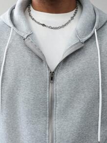 Manfinity Homme Bộ quần dài có dây rút phía trước, đơn giản, màu trơn, thoải mái khi đi làm hàng ngày dành cho nam, quần áo thu đông - Xám - Xem 8