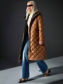 EURMUSE Women, Winter, Winter Coat, Long Length, Long Sleeve, Snap Button, Pocket, Quilted - Mocha Brown - View 5