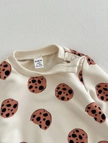 SHEIN Ensemble body et chapeau imprimé biscuit mignon, confortable et décontracté pour bébé garçon, adapté à l'automne/hiver, convient pour le loungewear et le port quotidien en automne - Nude - Voir 6