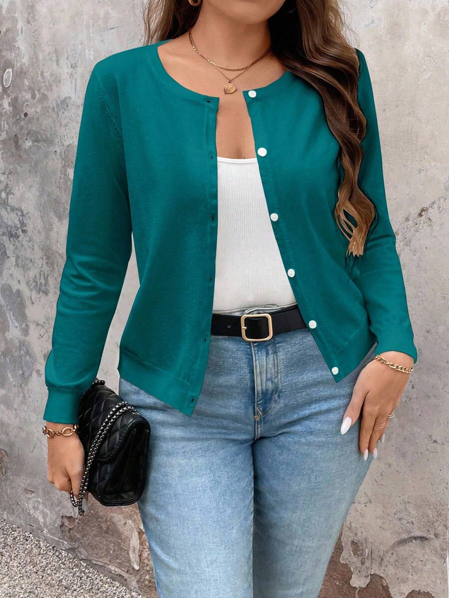 EMERY ROSE Cárdigan sólido versátil y casual de talla grande