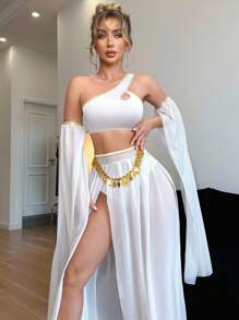 女士服装套装包括露肩上衣、下摆裙和袖口 - 白色 - 查看 5