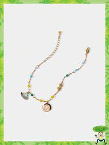 Rick and Morty X SHEIN Collar dorado con cuentas con personaje de dibujos animados y nave espacial