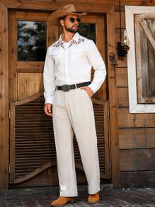 Manfinity Nomadique Men's Casual Solid Color Straight Leg Pants Men Corduroy Pants Men Pleated Pants Men Beige Pants Men Straight Leg Pants , Fall Winter