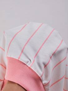 SHEIN Explorewe Casuvi Kid Girls 2-Piece Set,Light Pink Pullover Hoodie And Pants,Autumn Sport Back-To-School Career Day,Knit Striped Print Casual Cute Sporty Style - Pink - View 7